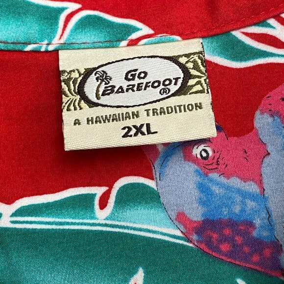 Go Barefoot Hawaiian Parrot Print Red Shirt 2XL Cotton Mens Short Sleeve USA - Picture 8 of 9